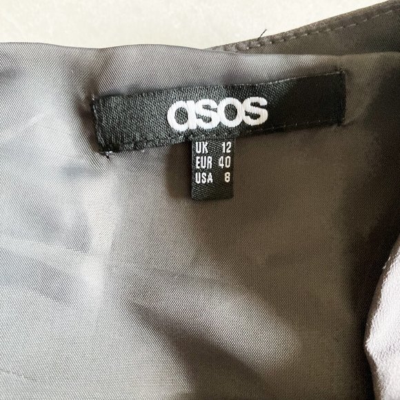 New! NWT Asos tiered asymmetrical one shoulder dress (purple / cement, neutral) - Picture 4 of 6